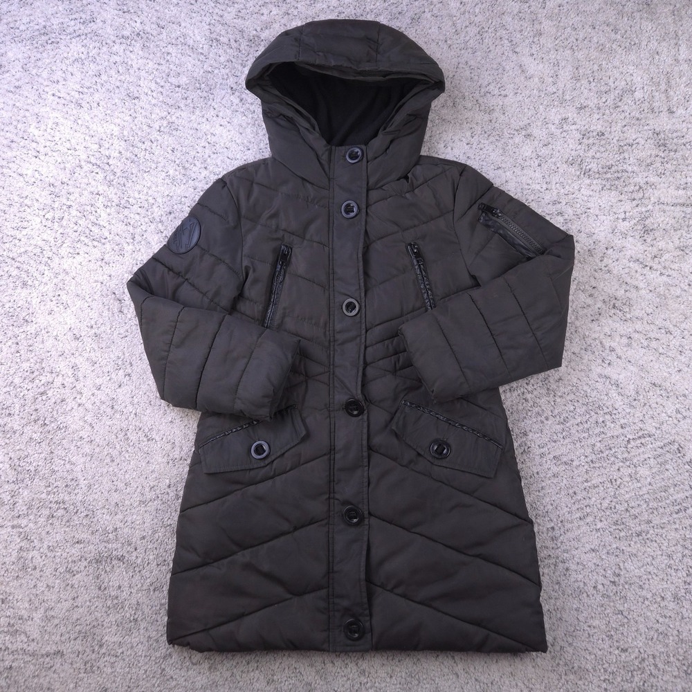 Diesel Parka Women Size 8 Black Puffer Hooded Insulated Quilted Mid Length Coat